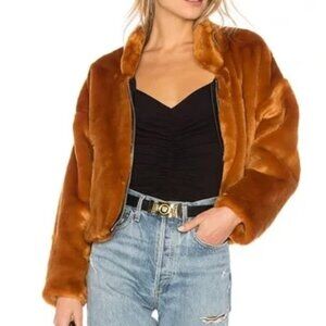 Revolve Free People Faux Fur Furry Bomber Jacket Women's XS Terracotta Stunning!